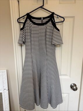 Danny & Nicole Black and White Cold-Shoulder Fit & Flare Dress